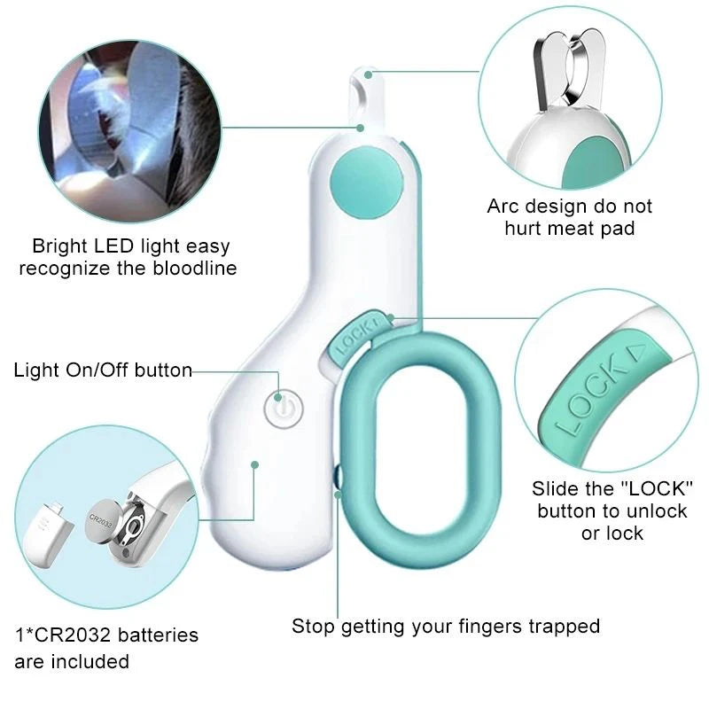 Led Light Cat and Dog Nail Clippers Professional Pet Nail Trimmer with Safety Lock Small Dog and Cat Animal Care Grooming Tool Set