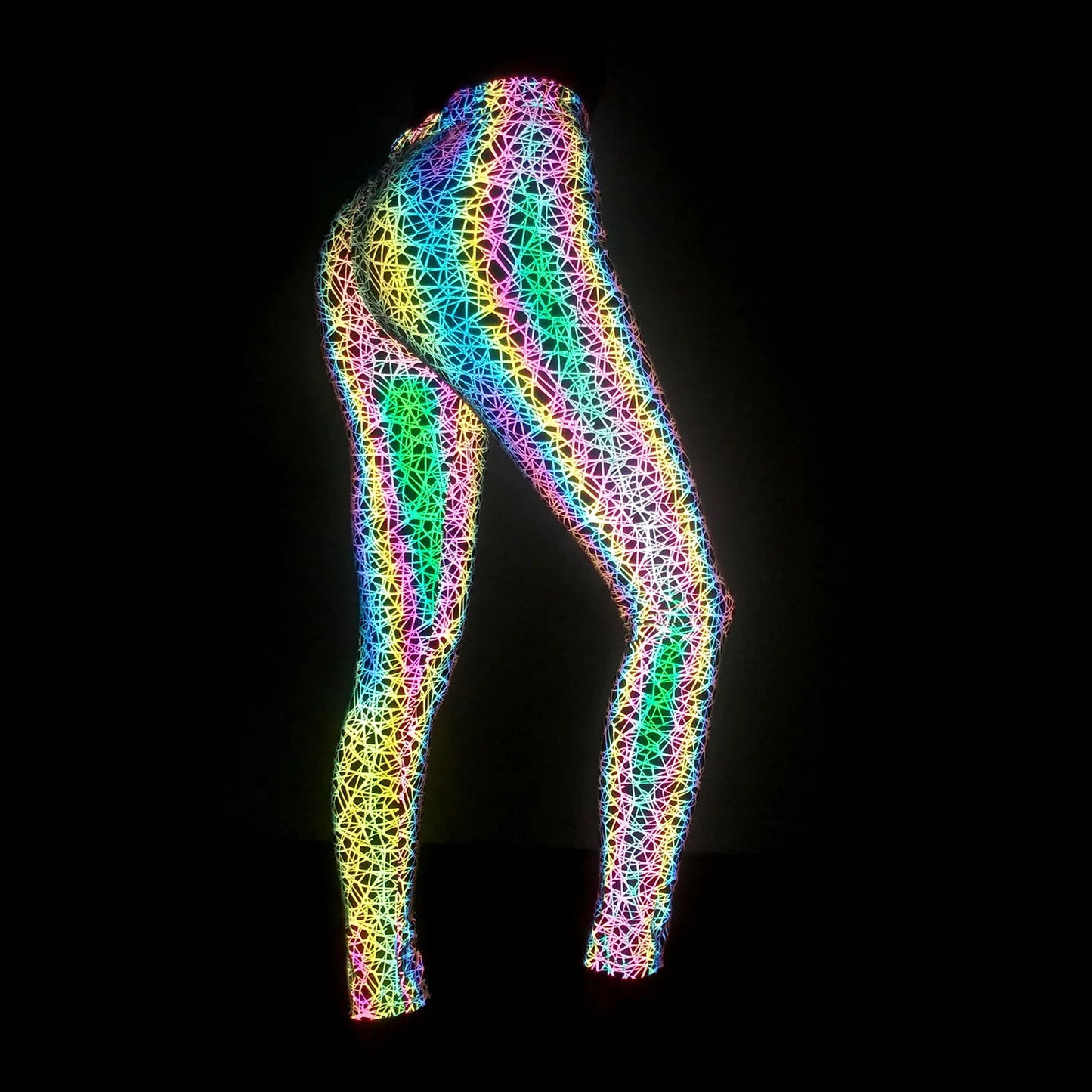 NEW Arrivals S-2XL Knitted Elastic Rainbow Reflective Leggings Skinny Pants Women Ladies Streetwear Sports Bikers Cycling Evening Beach Party Night Club Dancing Rave Party Reflect Light In Dark Trousers Female Girls Casual Fa