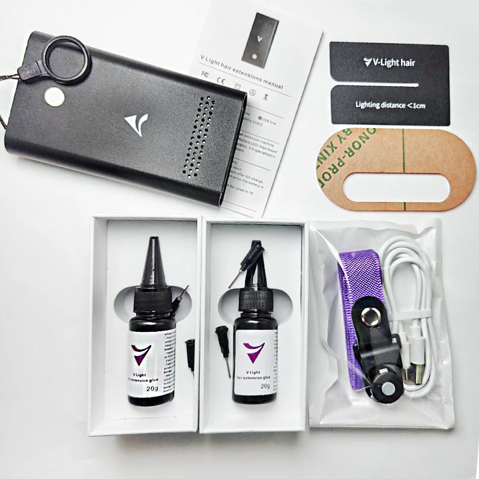 NEW V-Light Technology Professional Hair Extension Machine Full Set Black Hair Extension Tools Kit Set  for Human Hair Extension with V light Hair Glue Women Hair Care Supplies