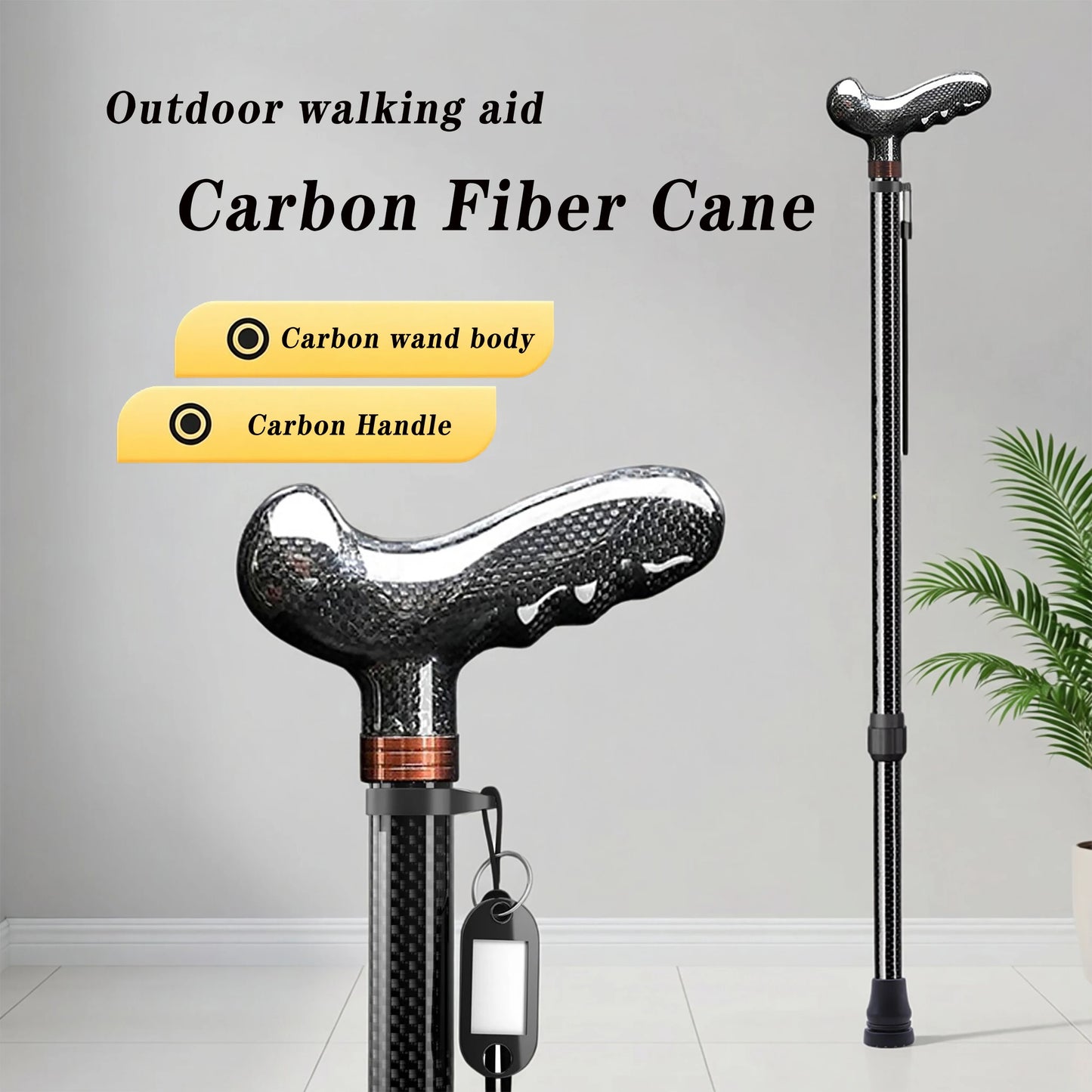 Ultra-Light Retractable Carbon Fiber with Lamp Handle Night Hiking Booster Walking Anti-Slip Breaking Four-Legged Stable Armrest Stick Column Stick Device
