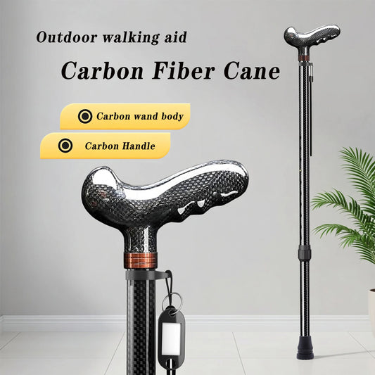 Ultra-Light Retractable Carbon Fiber with Lamp Handle Night Hiking Booster Walking Anti-Slip Breaking Four-Legged Stable Armrest Stick Column Stick Device