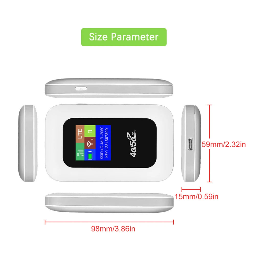 5G/4G LTE Mobile WI-FI Router with SIM Card Slot 150Mbps Portable Pocket Wireless Router 2100mAh Wireless Modem for Home Office RV Camping Outdoor Travel Fast Network Internet Access
