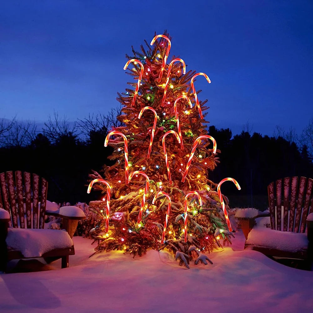 4/5/8 PCS Set Solar Christmas Candy Cane Lights Outdoor Waterproof Christmas Day Light Pathway Marker Candy Lights Garden Passage Decoration