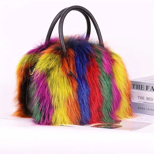 New Women's Clothing Designer Brand Luxury Real Fox Hair Large Capacity High-End Evening Party Business Dinner Handbag Charm Women's Fur Bag Purse Girls Ladies Luxury Fashion Apparel Accessories Clothing Supplies