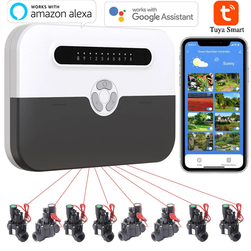 NEW Arrivals ALEXA Wi-Fi 8 Station  UK /USA Indoor Outdoor Smart  Sprinkler Controller Irrigation System Remote Control by Phone Works with Alexa Home Garden Lawn Courtyard Watering Supplies