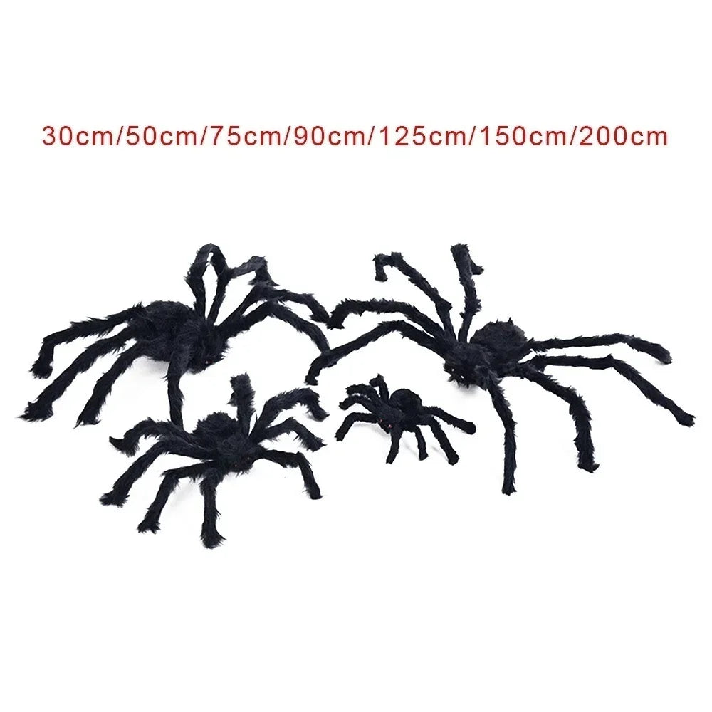 90cm/125cm/150cm/200cm Halloween Giant Black Plush Spider Decoration Haunted House Prop Indoor Outdoor Decor