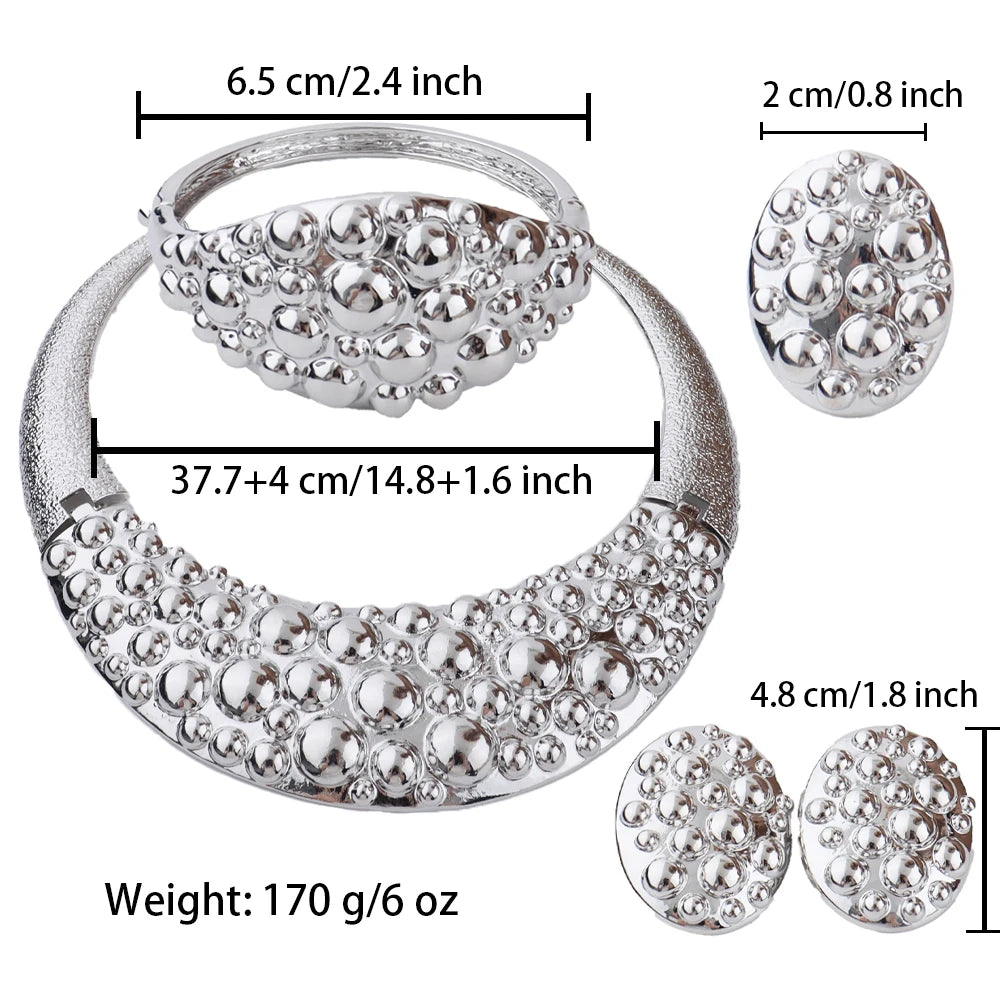 Dubai 24k Gold and Silver Plated Jewelry Set Luxury Women Original Necklace Earrings Pearl Bracelet Ring Bridal Evening Wedding Party Business Dinner Red Carpet Jewelry Luxury Gift for Wife Girlfriend