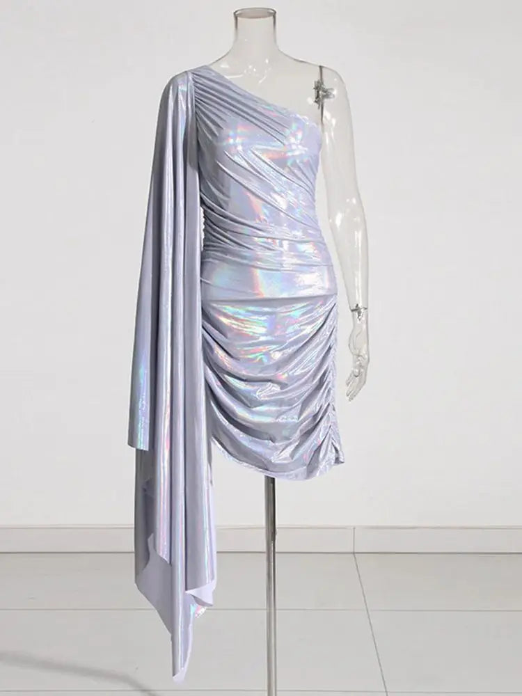 New Summer Women's High Quality Sexy One Shoulder Tight Irregular Draping Dress Elegant Celebrity Party Dress