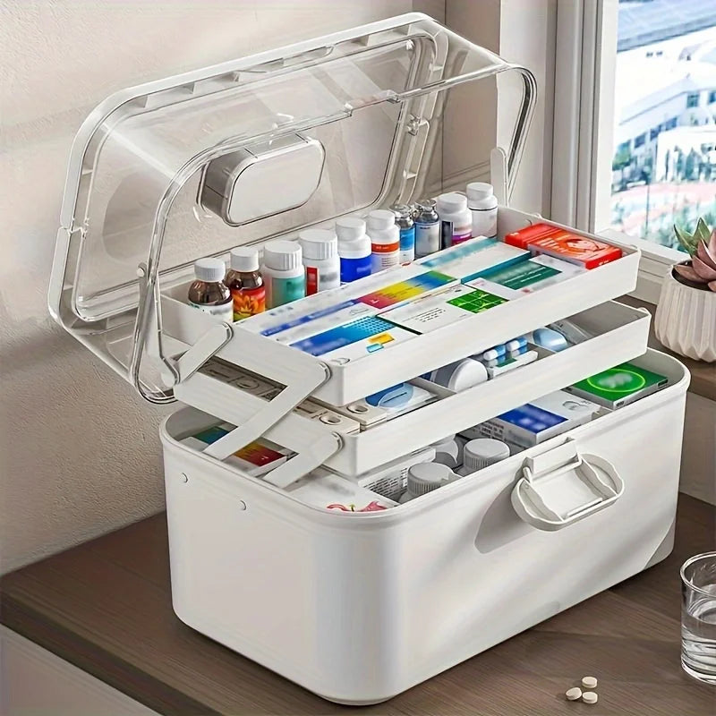 Home Outdoor Travel Camping Emergency First Aid Portable Medicine Cabinet Organizer, Large Medicine Box with Handle, Plastic First Aid Box Empty, Multipurpose Medical Box