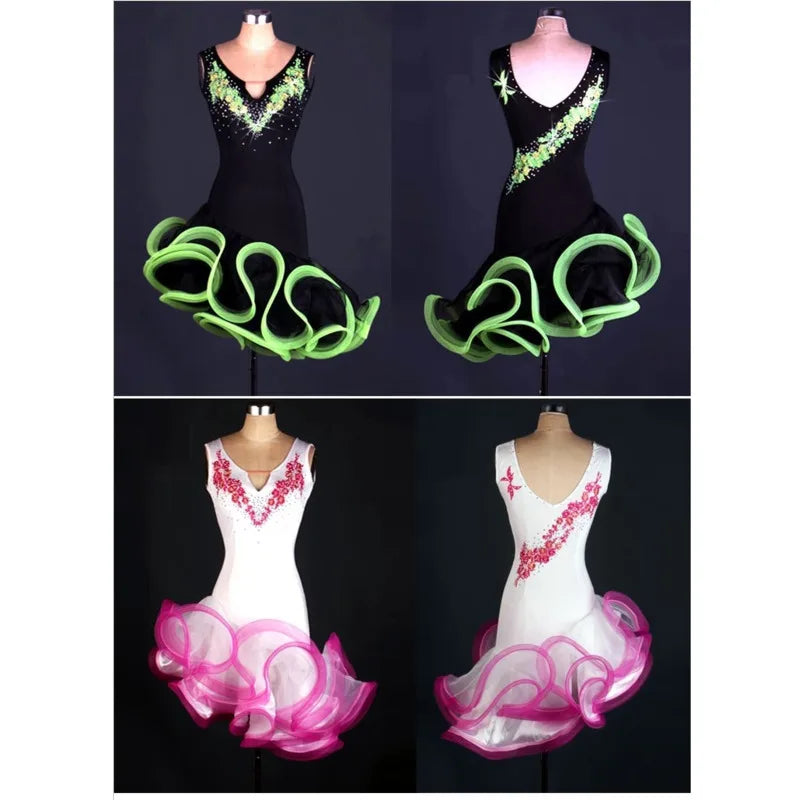 NEW Arrivals S-2XL 3 Colors Cha Cha Rumba Samba tango salsa Latin Dance Dress Women Ballroom Competition Dancing Dresses Latin Adults/kids for Children Ladies
