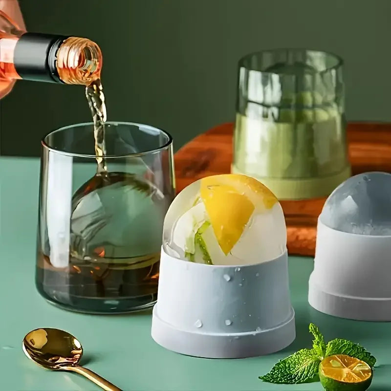 3 PCS Set Whiskey French Cognac Liquor Silicone Round Ice Hockey Mold Maker Large Spherical Ice Cube Grinder Suitable for Bar Home Kitchen Hotels Supplies Drinkware Pubs Barware Tools Set