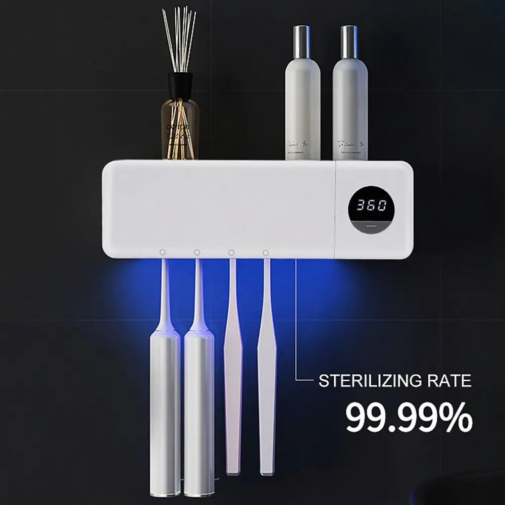 4 Slots UV Sterilization Toothbrush Holder Intelligent Sterilization No Punch Smart Toothbrush Rack Digital Display Rechargeable