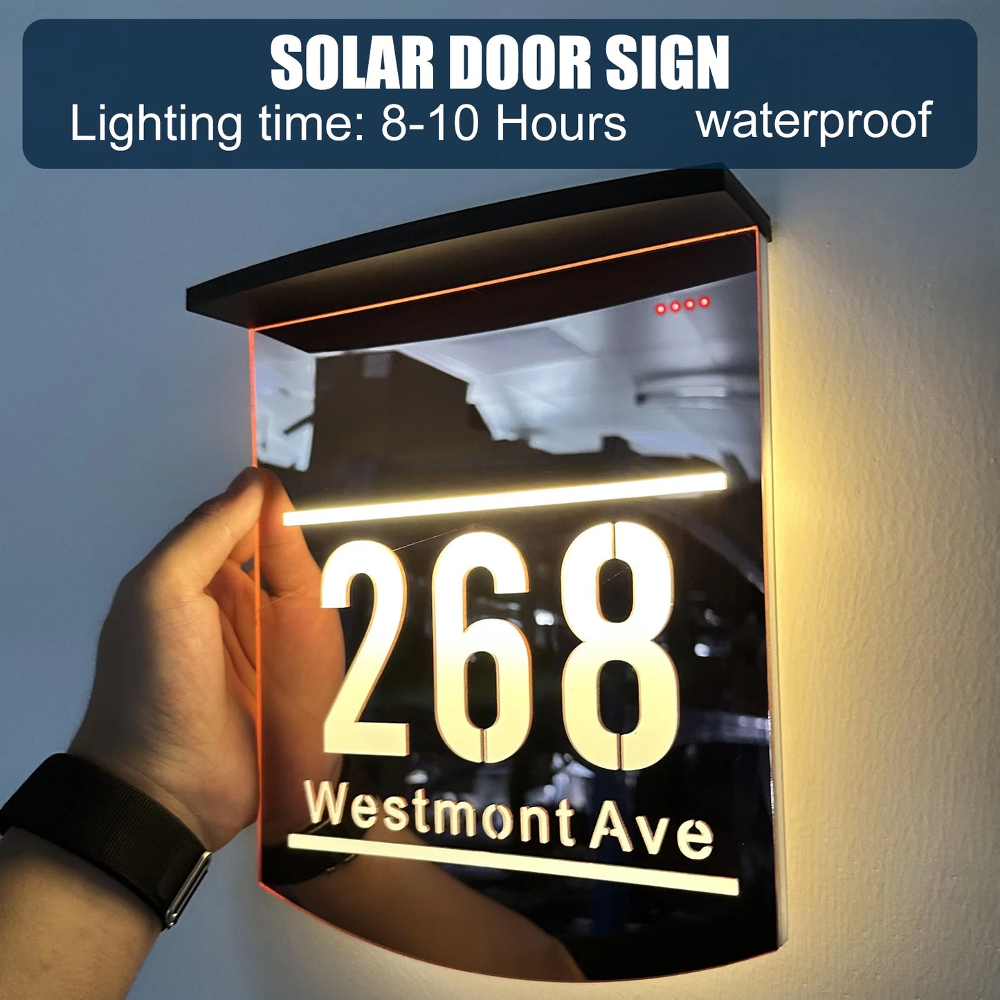Customized Outdoor Solar House Sign LED Illuminated 3D Laser Cut Acrylic House Numbers Personalized Exterior Family Address Sign Home Lighting Accessories