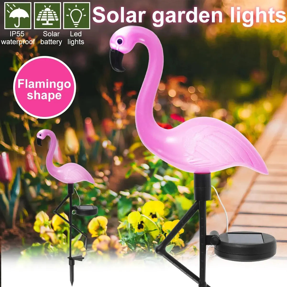 Pink Flamingo Solar Light Outdoor Courtyard Decoration Light Waterproof Garden LED Patio Walkway Light with Lights Ground Lamp P