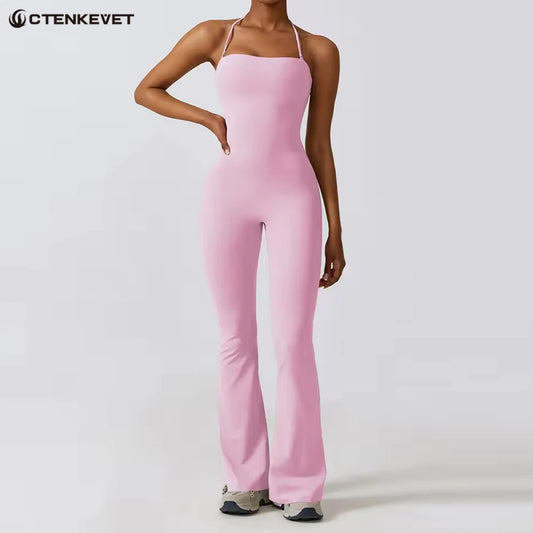 NEW 8 Colors S-XL Size Fall/Winter/Spring  Women Sleeveless Yoga Jumpsuit Female Gym Flared Overalls Neck-hanging Backless Sportswear Sport Outfit For Woman