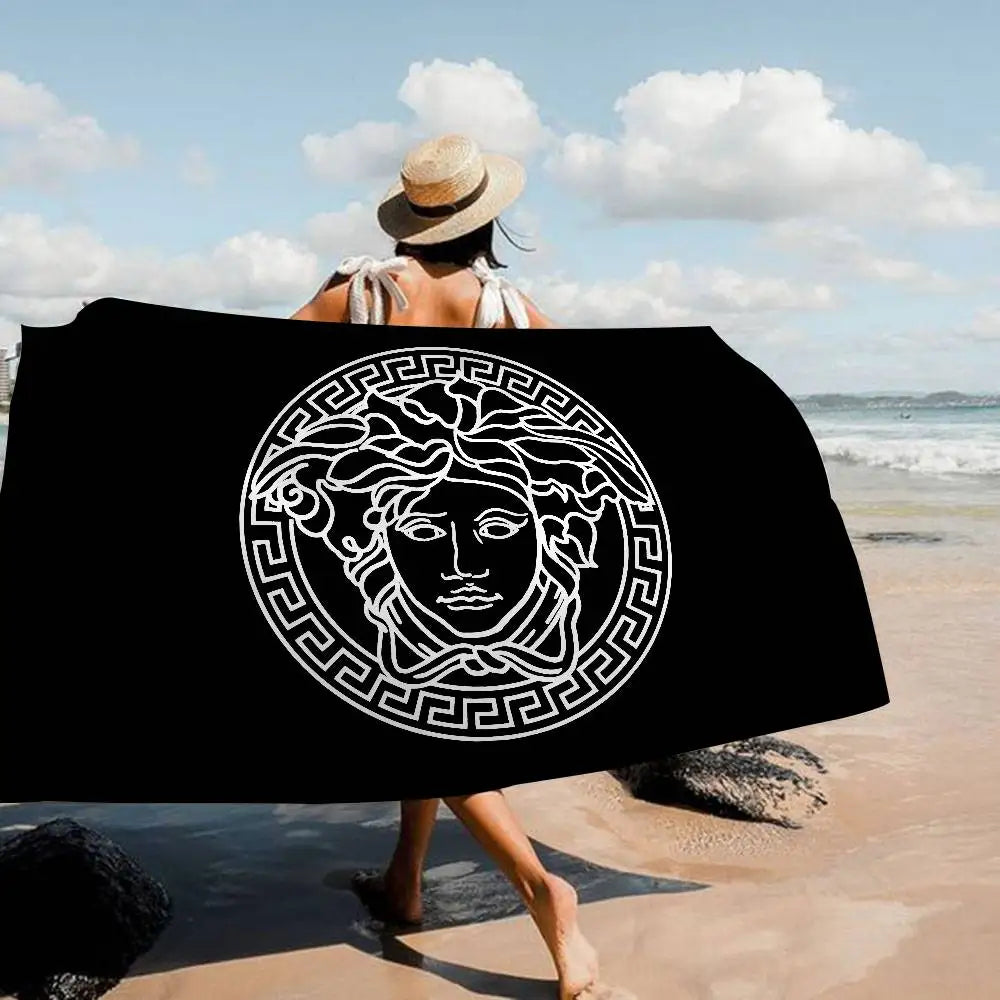 100% Cotton 77x182cm Fashion And Luxury V-Versace Anime Beach Swimming Towel Soft Absorbent Washcloth Women's Gifts for Travel Camping Gym Beach