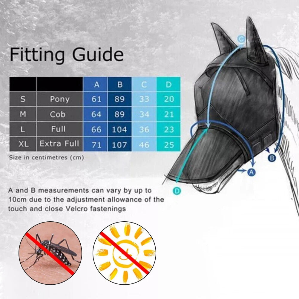 Summer Horse Equestrian Full Face Masks Anti-Mosquito Sunshade Breathable Stretch Knit Mesh Fabrics Equestrian Equipment