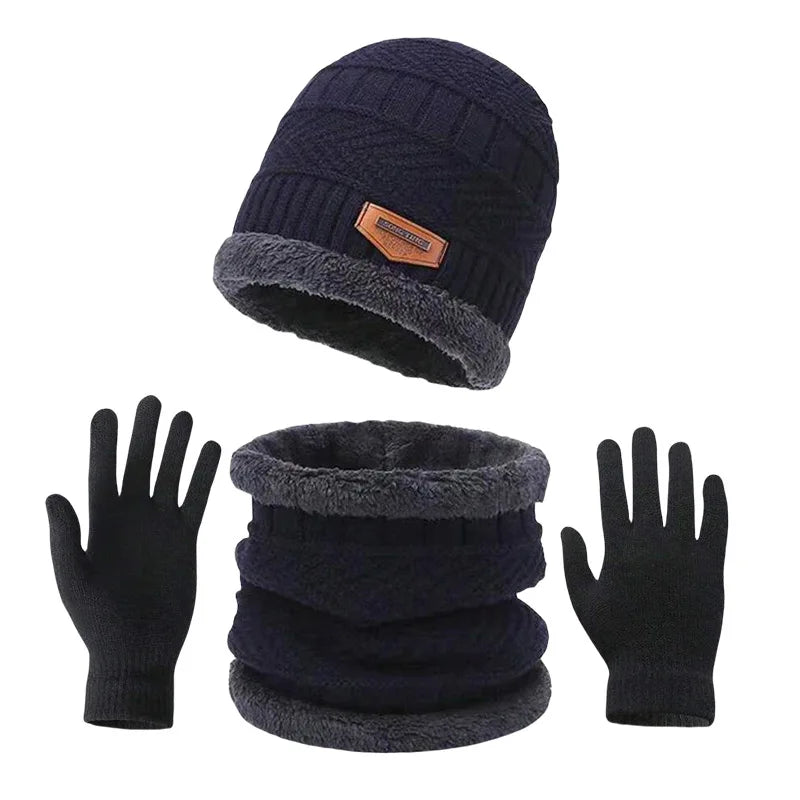 3 PCS Set 12 Colors  -20* Thermal Winter Set Windproof Fleece Hat Scarf Gloves Combo for Outdoor Sports Hiking Cycling Fishing Cold Weather Protection