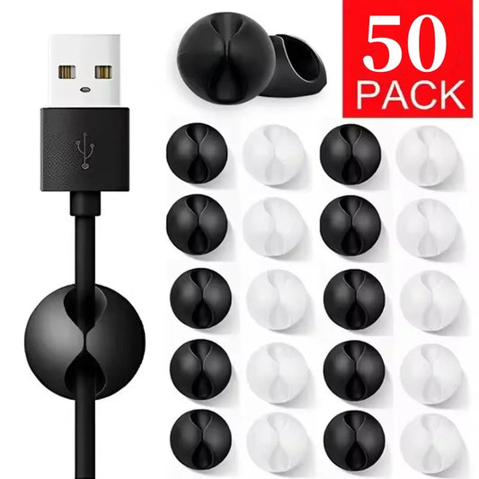 NEW 50PCS Set Cable Clip Winder Organizer Round Charger Cord Clips Desk Tidy Management Wire Adhesive Holder Clamp in Home Office Car