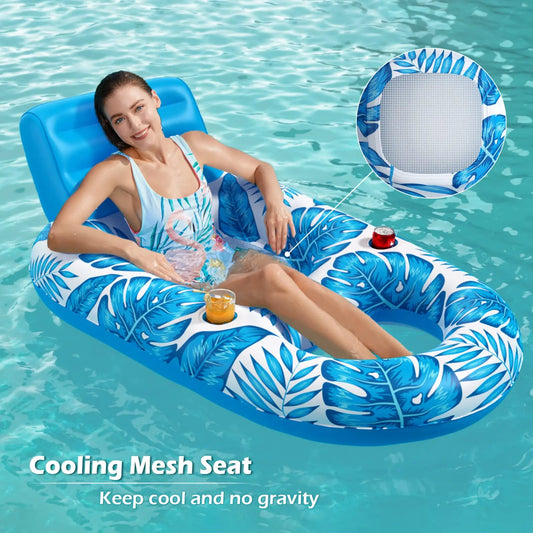 NEW Arrivals Inflatable Beach Water Pool Float Adult - Pool Floaties Lounger with Drinks Storage Floats Raft Floating Chair Water Floaties for Swimming Pool Lake Lounge Float Bed Sofa Swimming Accessories