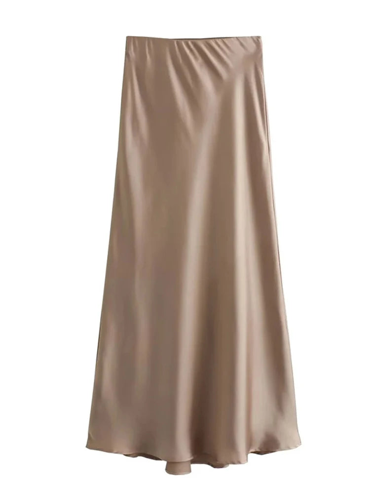 Just Arrived 5 Colors UK Size Luxury Satin Skirt Woman High Waist Elegant Long Skirts For Women Fashion Summer Midi Skirt Office Women's Skirts