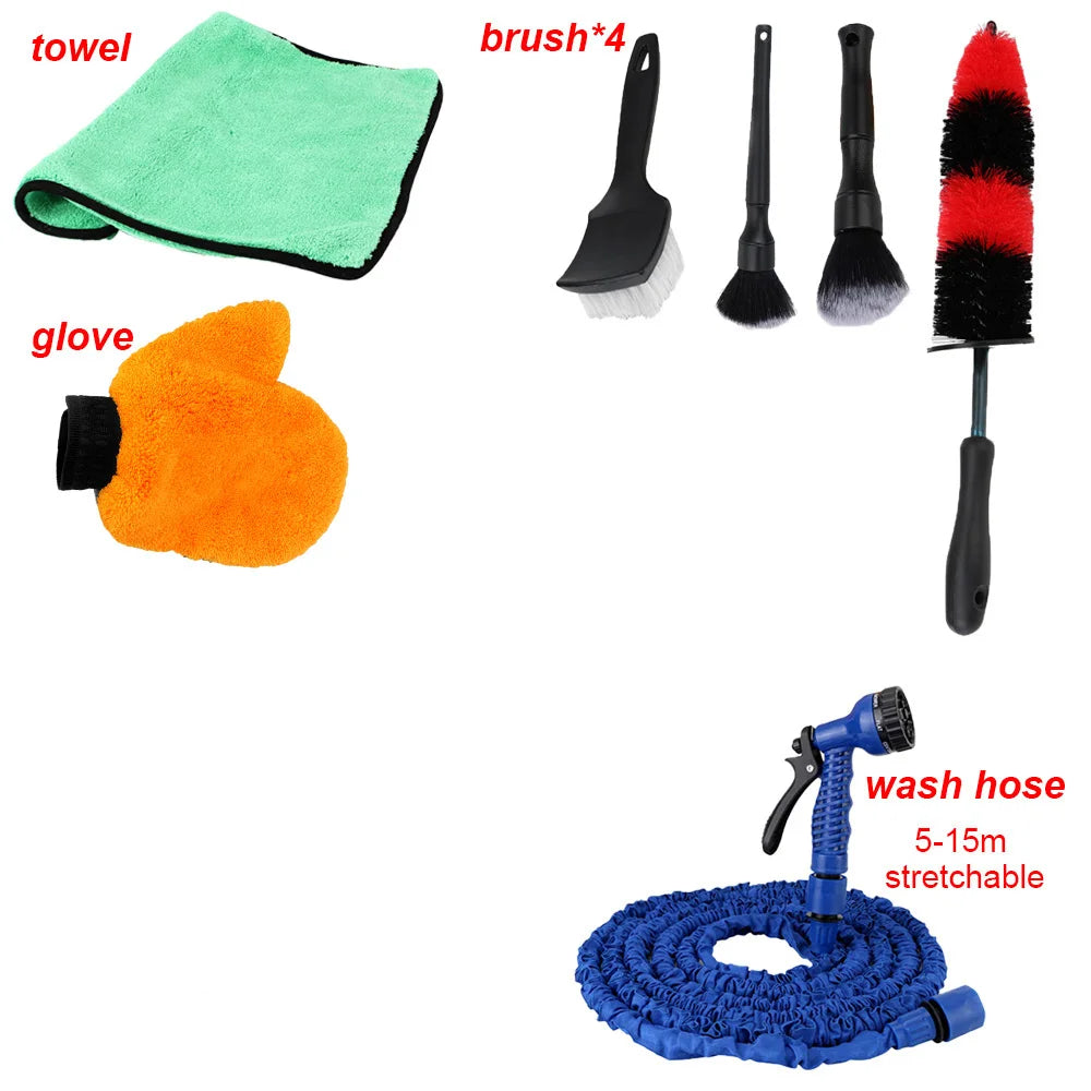 Motorcycle Care Set Detailing Brushes Towel Wash Gloves Foam Washer Bucket Hose Extension Tire Rim Cleaning Tool Car Accessories