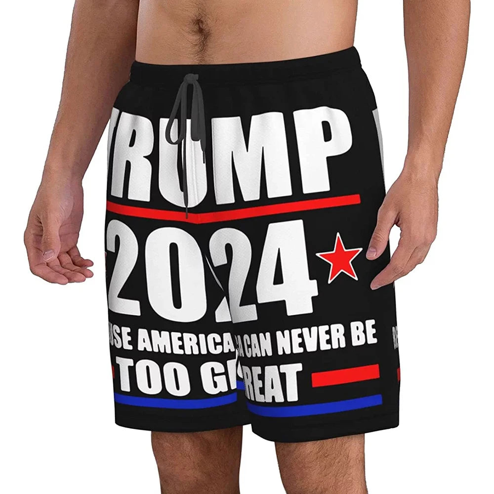 Men's Trump 2024 Shorts Pants Men Hawaiian Quick Dry Beach Shorts Swim Trunks Beachwear Bermuda Surf Swimsuit Cool Board Shorts