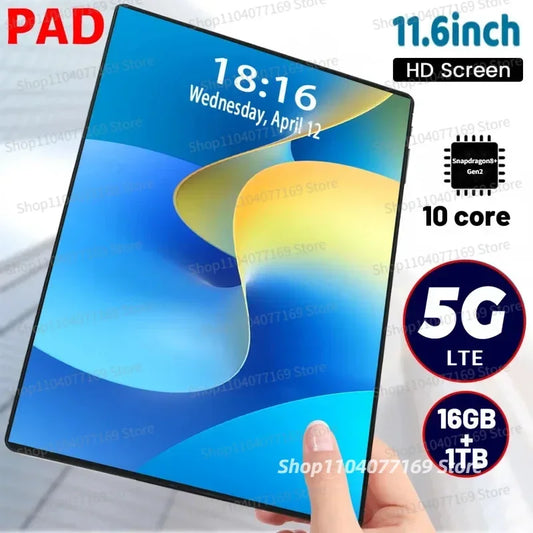 NEW Arrivals 2025 Tablet Android 14.0 Brand New 11.6 Inch 16GB RAM 1TB ROM Tablet 16MP 32MP 20000mAh 10Core WIFI Bluetooth Network Tablet PC Electronics Accessories Products