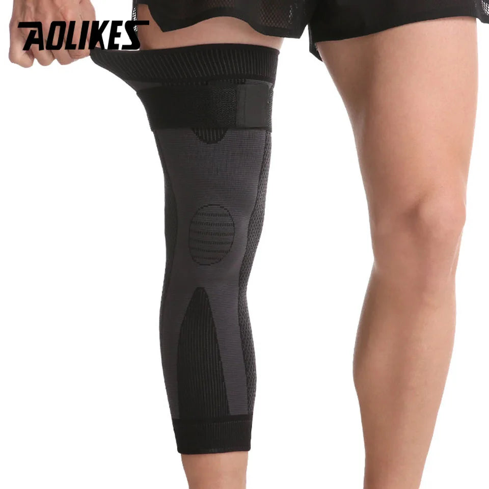 1PCS Compression Knee Support Pads Lengthen Stripe Sport Sleeve Protector Elastic Long Kneepad Brace Volleyball Running