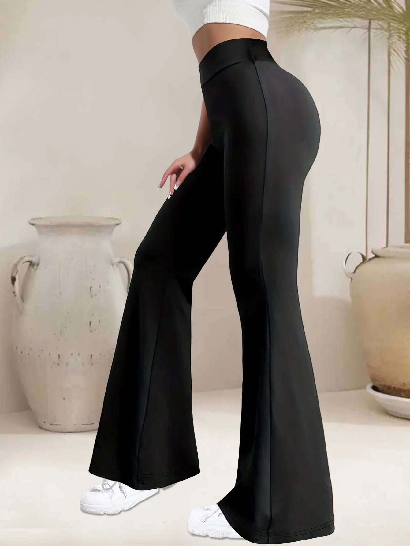 S-XL Size Women's High Waisted Black Bell Bottom Pants - High Elasticity, Lightweight, Breathable Yoga and Dance Pants, Outdoor Running Hiking Female Sports Apparel Supplies