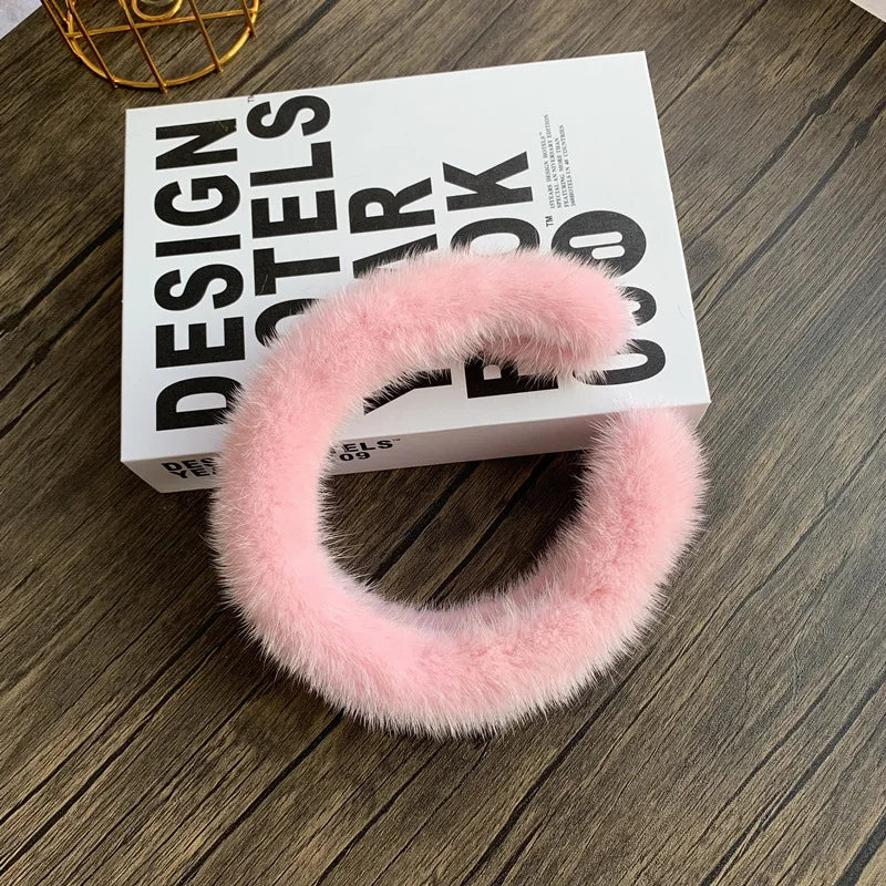 10 Colors Hot Sale Women Luxury winter 100% Real Mink Fur Headbands High Quality Real Fur Hair Band Lady Fashion Hair Hoop Furry Gift