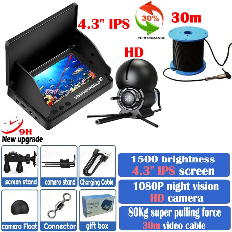 HOT SALE New Underwater 220° HD/UHD, Professional Fishing Camera, Night Vision, Fish Finder Detector Fixed on Rod ,5.0/4.3 Inch, IPS LCD Display, Lithium ION Battery Long Endurance Ocean Lake River Fishing Supplies