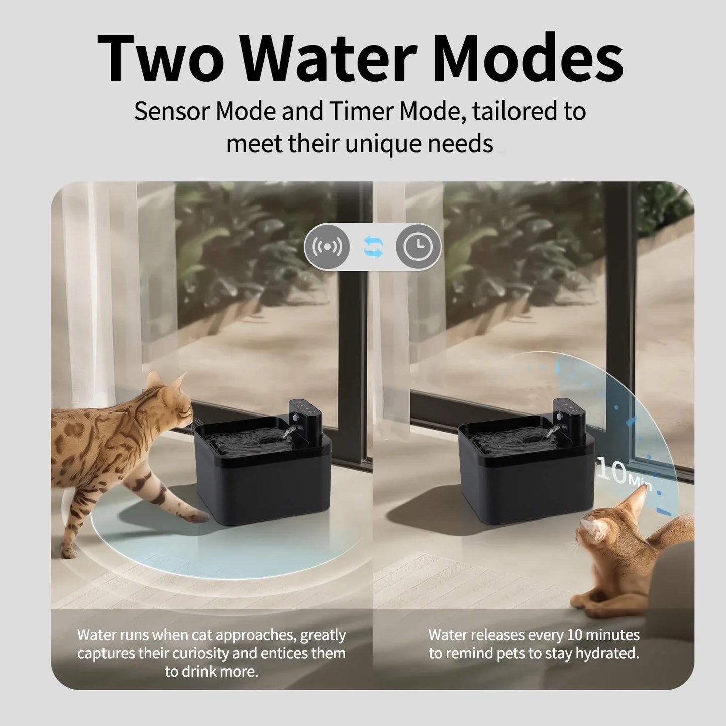 NEW Arrivals 2.2L 2 Water Modes Cat Water Fountain Battery & Sensor 2 in 1 Drinking Fountain For Cats Dog Drinker Wireless Pet Water Dispenser Accessories Pets Supplies