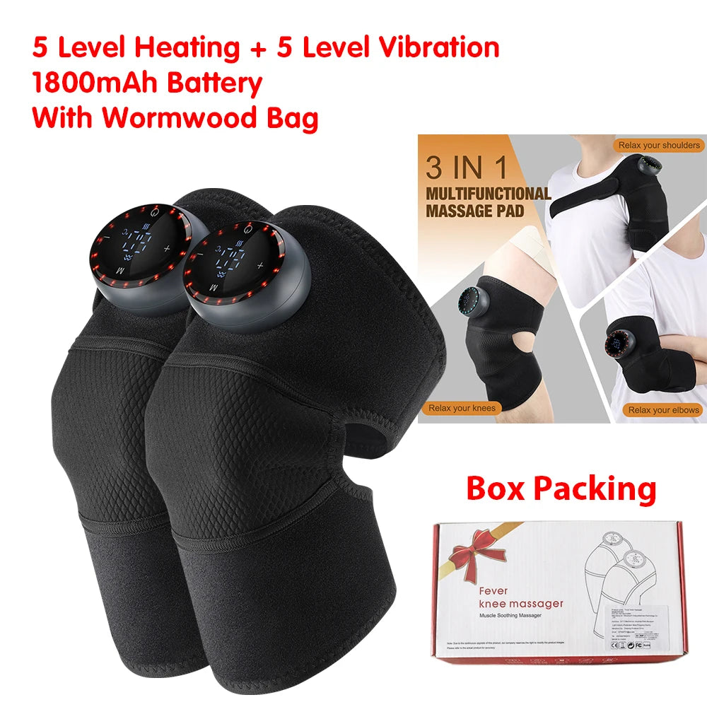 NEW 1-2 PCS Set 4000mAh Rechargeable Knee Massager 3 Gear Vibration Massage Adjustable Shoulder Brace Electric Heating Pads Leg Knee Warmer Health Care Supplies