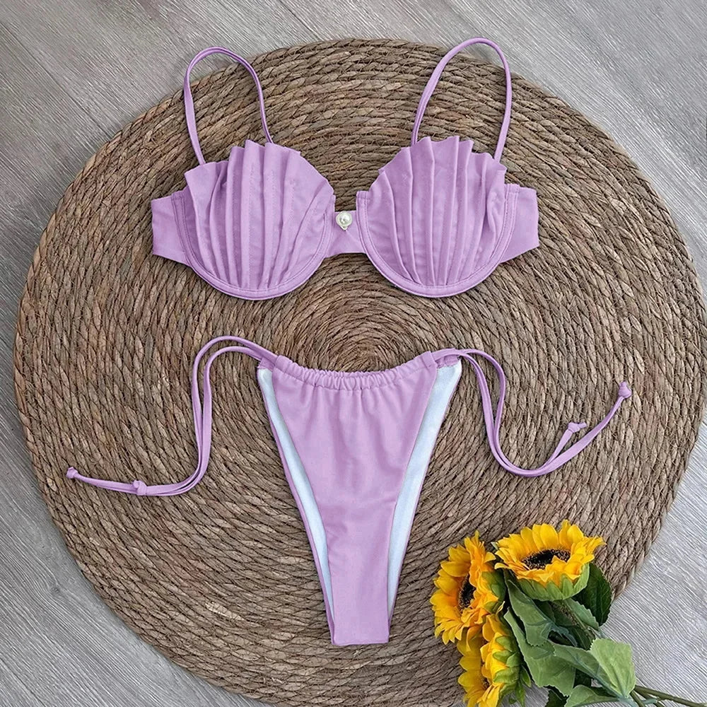 2 PCS Set 5 Colors Sexy Shell Micro Bikini Women's Swimsuit Female Swimwear Thong Bikinis Set Brazilian Beach Wear Bathing Suit