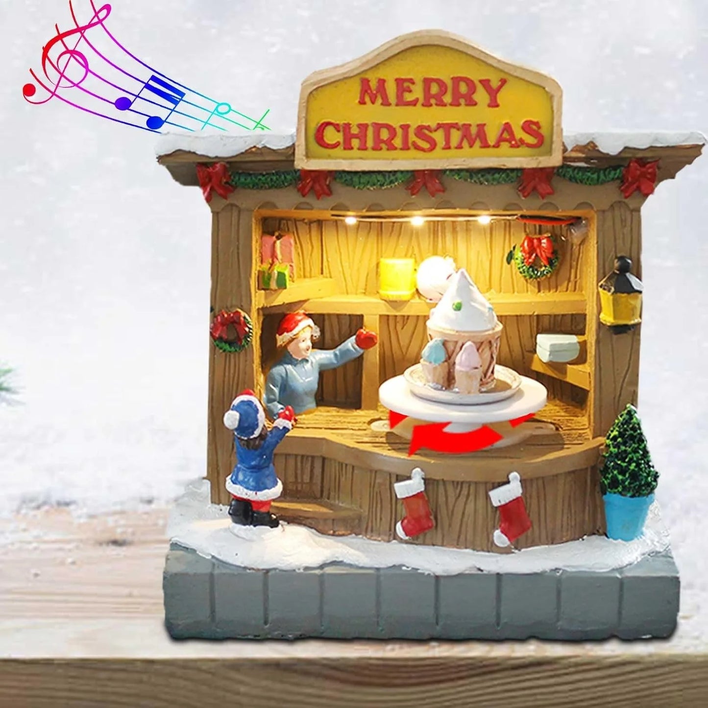 Animated Christmas Village Accessories Decor with Music and LED Lights - Bring Festive Cheer to Your Home with Our Ice Cream Shop