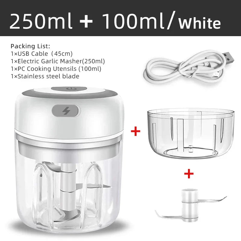 Electric Garlic Mincer 250ML Vegetable Chopper Food Chopper, USB Mini Garlic Mincer, Onion Chopper Portable Small Food Processor