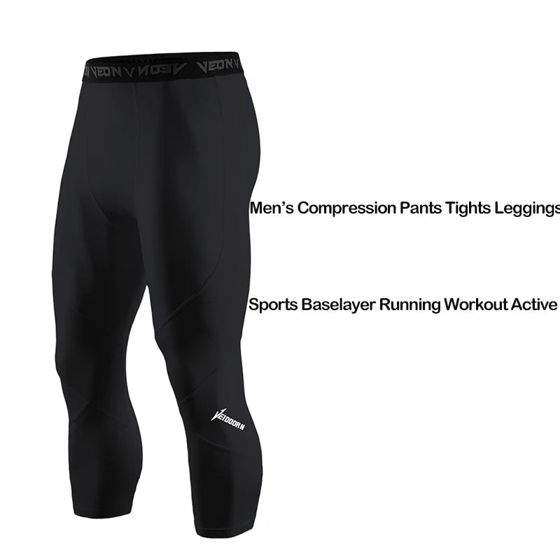 Soft 3/4 Compression Tights for Men Sportswear Quick Dry Training Leggings Gym Fitness Athletic Pants Sport Bottoms Running