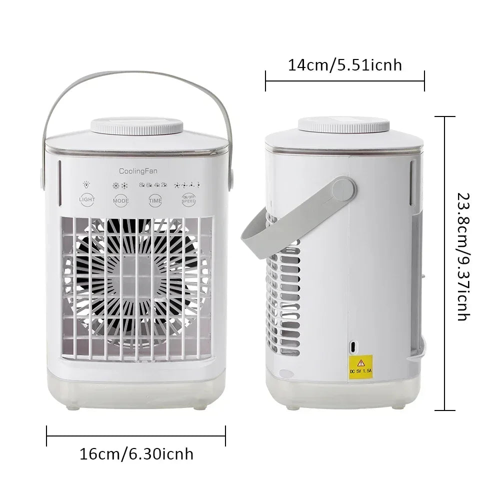 Home Office Air Conditioner Portable Fan Desktop Dual Spray Ultrasonic Atomization 3/4-Speed Mute Air Cooler Night Light for Outdoor Camping Beach Picnic Cooling Supplies