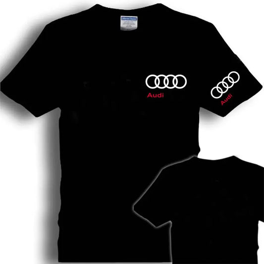 S-4XL Plus Size Black and White 6 Types AUDI Racing Men's Short Sleeve T-Shirt Clothes Car Cotton Locomotive Off-Road Front Shoulder Sports Apparel Accessories