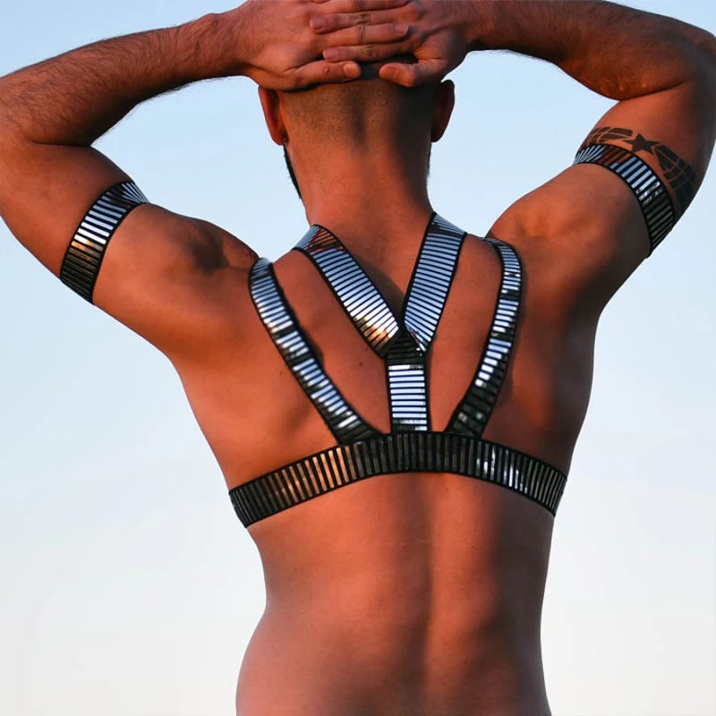 CLEVER-MENMODE Lingerie Harness Fashion Men Sexy Body Chest Belt Bondage Punk Fancy Costume Fetish Erotic Clothing Silver