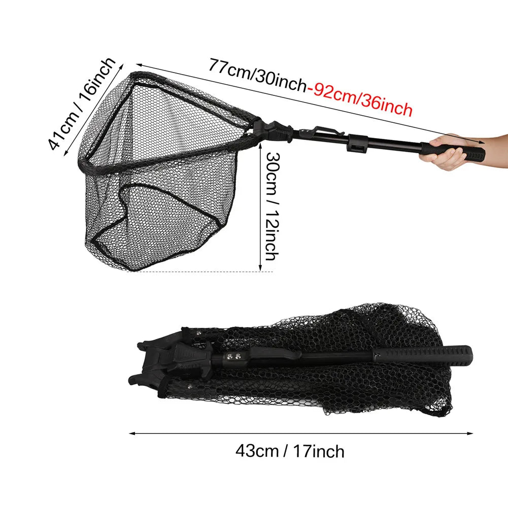 Fishing Landing Net Aluminum Alloy Durable Telescoping Extend to 190cm/130cm/55cm Folding Mesh Safe Fish Catching Releasing Fishing Accessory Sets