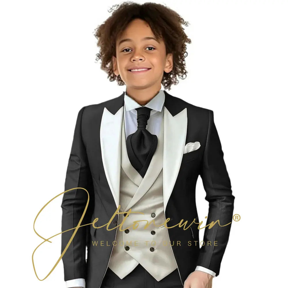 8 Colors  Children Boy's 2Y-14Y Formal Wedding Suit Kids Jacket Pants Ivory Vest Photography Suit Flower Boy Birthday Tuxedo Suit