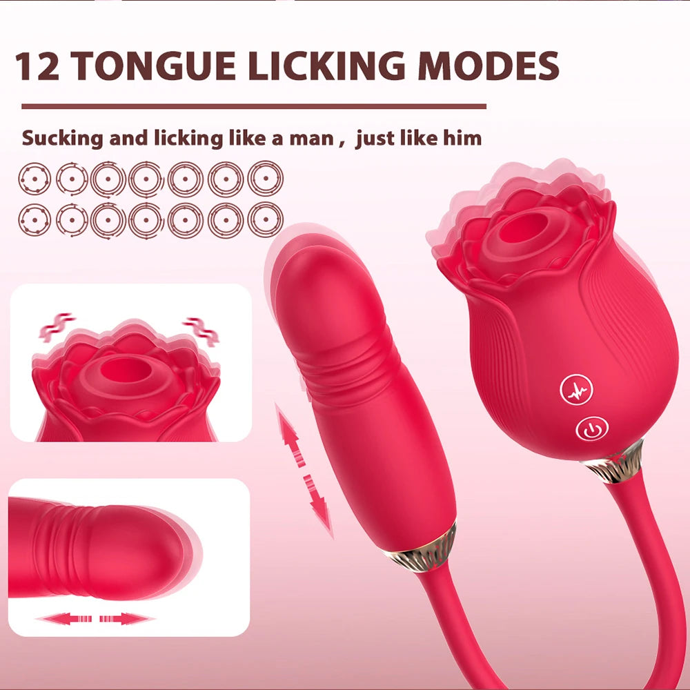 Rose Shape Vagina Sucking Vibrator Intimate Nipple Sucker Oral Licking Clitoris Stimulation Thrusting Powerful Sex Toy for Women
