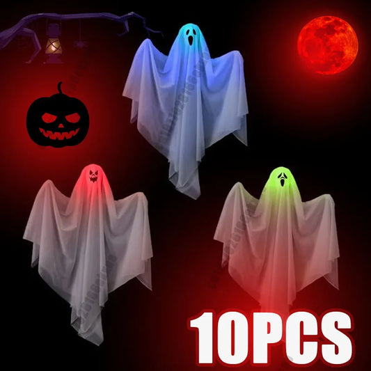 10PCS Halloween Scary LED Lights Glowing Hanging Ghost Venue Setting Horror Door Hanging Haunted House Props Halloween Props Decoration