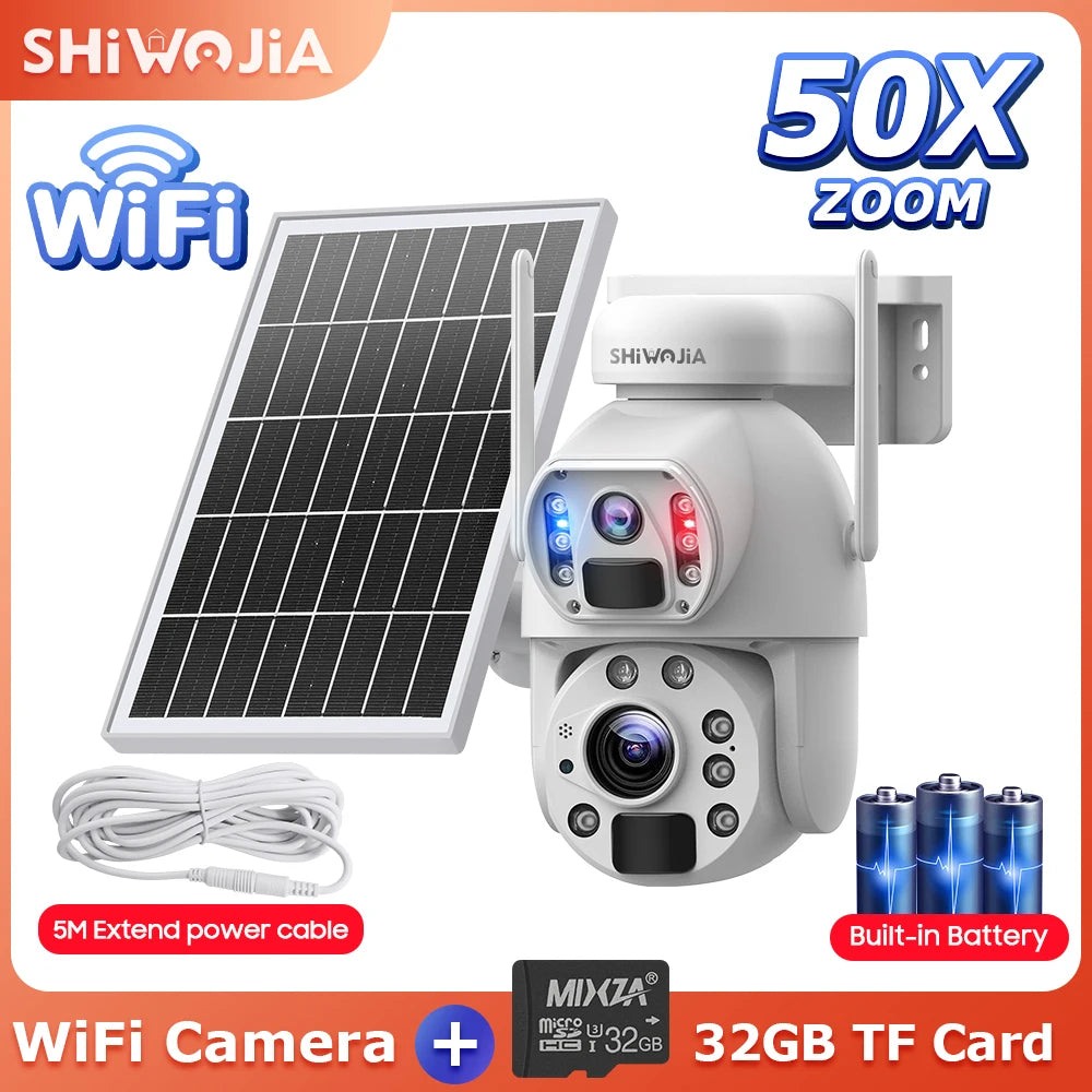 NEW 50X ZOOM 12MP 4G Sim Solar Camera Outdoor 360° Wireless WI-FI Battery Security Cameras Solar Panel PIR Night Vision Recording Home Office Factory Security Systems