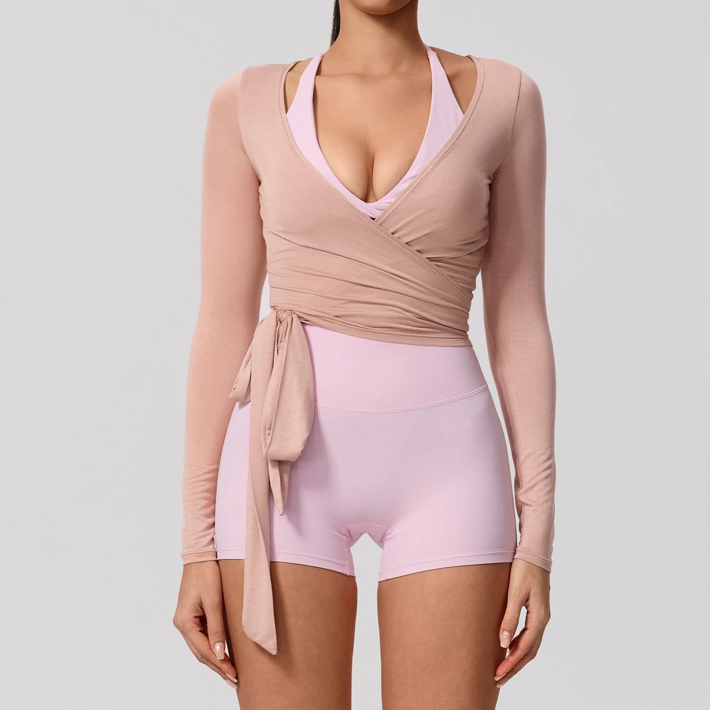 Just Arrived 5 Colors New Women's Yoga Long Sleeve One Piece Strap Yoga Clothing Female Training Premium Ballet Wrap Tops Woman Gym Sports Top Women Sports Apparel Accessories