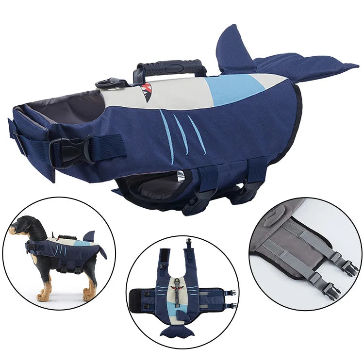 12 Colors Top Quality Dogs Life Jacket for Small Medium Large Dogs Swim Boating Flotation Vests High Buoyancy Shark Pet Swim Safety Vest Pets Apparel Supplies