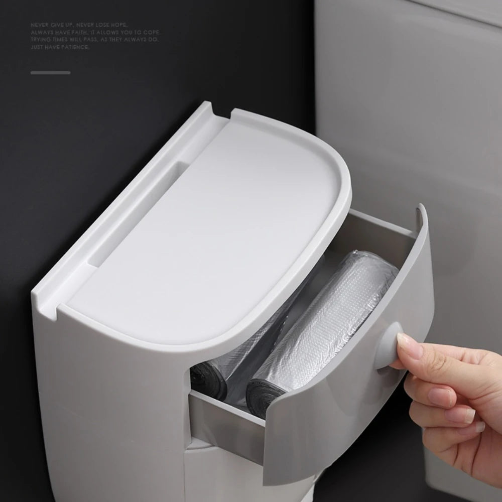 NEW Arrivals Waterproof Double Layer Portable Toilet Paper Holder Plastic Bathroom Storage Dispenser for Organized Roll Paper Accessory Home Bathroom Supplies