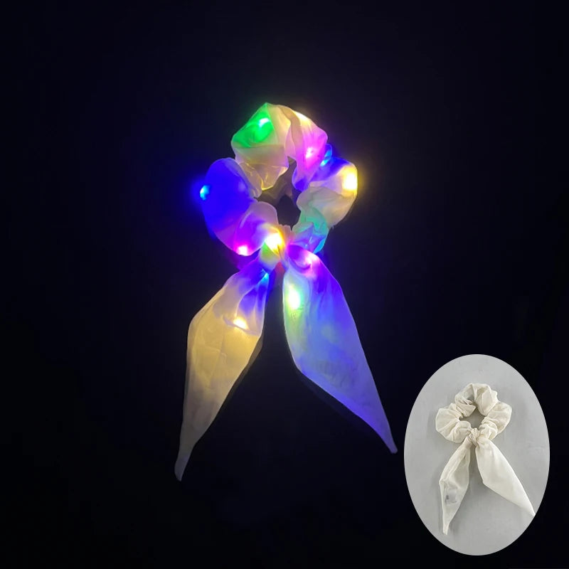 1/10/20 PCS Set LED Luminous Earrings Scrunchies Glowing Hairband Girl Light Up Hair Scrunchy Rave Festival Party Night Clubwear Headwear Supplies Hair Accessories